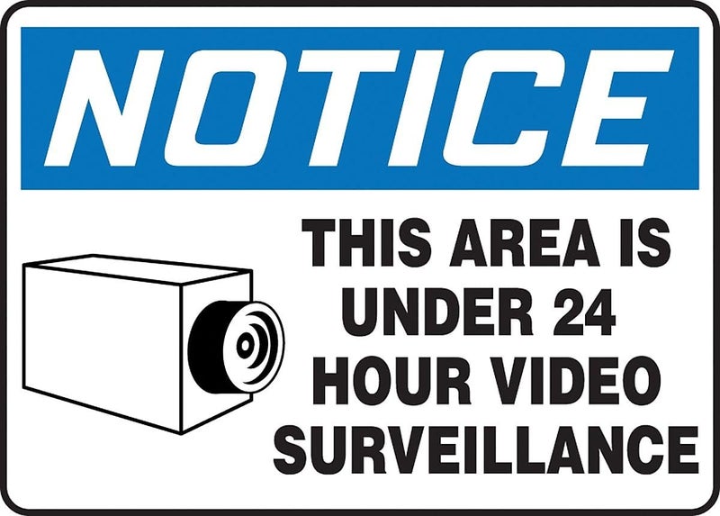 Accuform MASE807VS Adhesive Vinyl Safety Sign, Legend "Notice This Area is Under 24 Hour Video Surveillance" with Graphic, 10" Length x 14" Width x 0.004" Thickness, Blue/Black on White